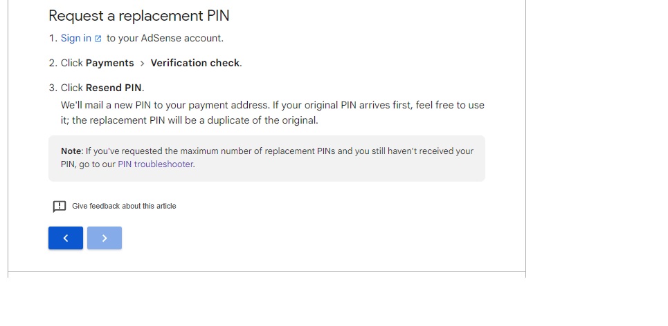 replacement adsense verification pin